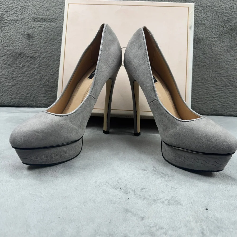 Vices Grey‎ Faux Suede Platform Pumps Stiletto Heels 1167-5 Size 37